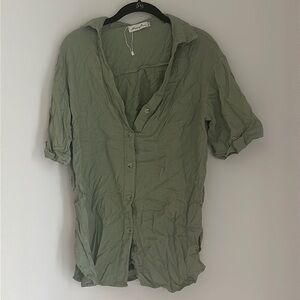 MerryFun Light Green Linen Button Down Shirt Size Large